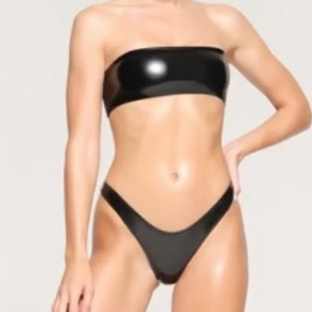 Skims Micro Pleather Swim Bandeau Bikini Top NWT